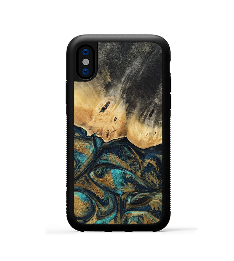 iPhone Xs Wood Phone Case - Agnes (Teal & Gold, 819175)