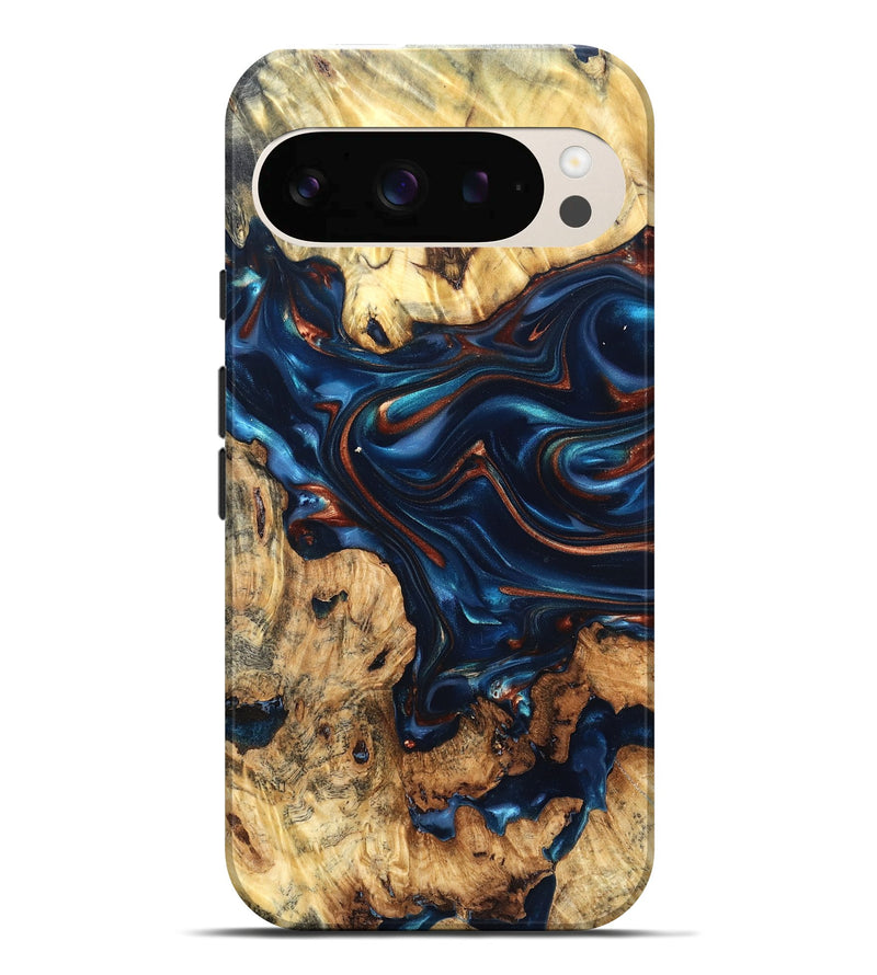 Pixel 10 Pro XL Wood Live Edge Phone Case - Mila (Teal & Gold, 819233)