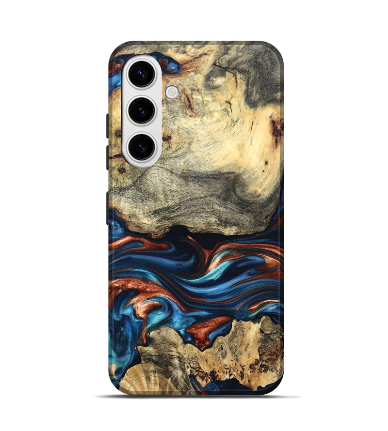 Galaxy S25 Wood Live Edge Phone Case - Monty (Teal & Gold, 819234)