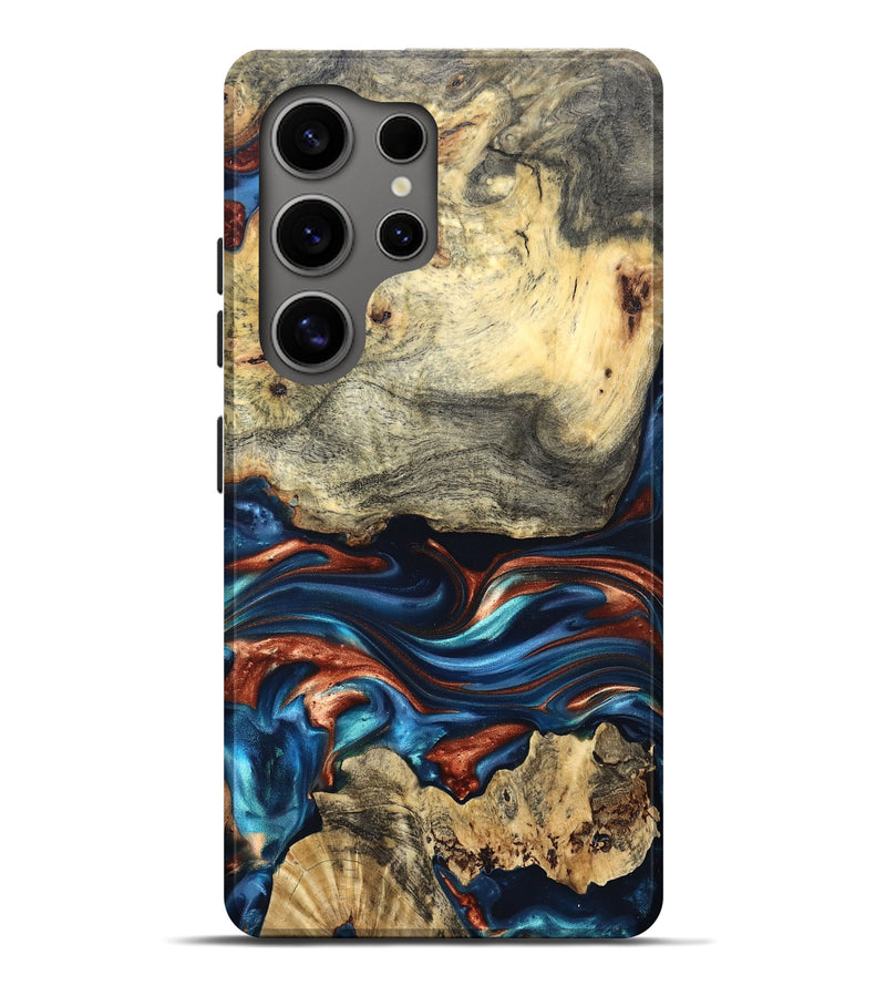 Galaxy S25 Ultra Wood Live Edge Phone Case - Monty (Teal & Gold, 819234)