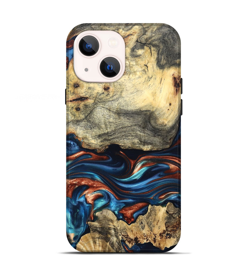 iPhone 13 Wood Live Edge Phone Case - Monty (Teal & Gold, 819234)