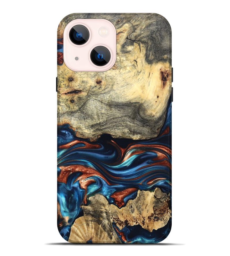iPhone 14 Plus Wood Live Edge Phone Case - Monty (Teal & Gold, 819234)
