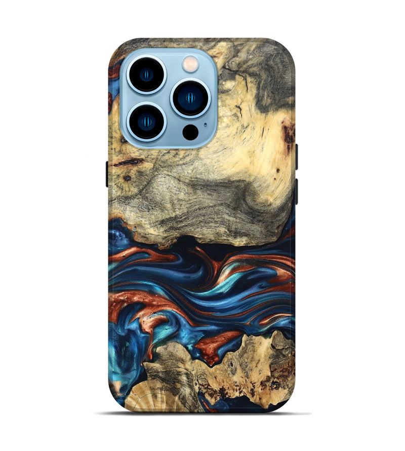 iPhone 14 Pro Wood Live Edge Phone Case - Monty (Teal & Gold, 819234)