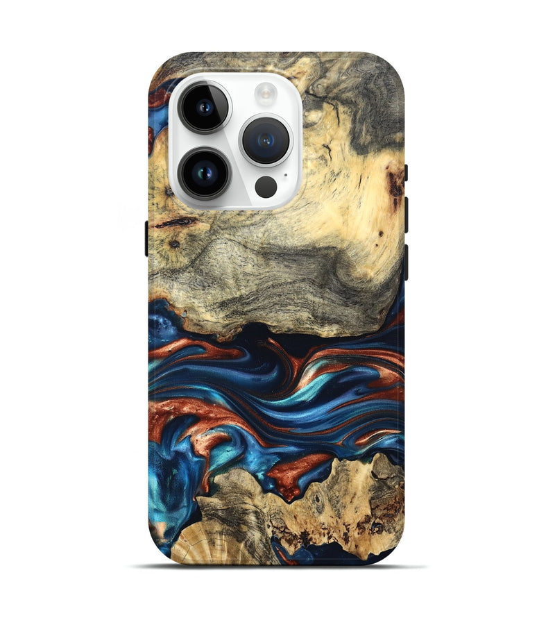 iPhone 15 Pro Wood Live Edge Phone Case - Monty (Teal & Gold, 819234)
