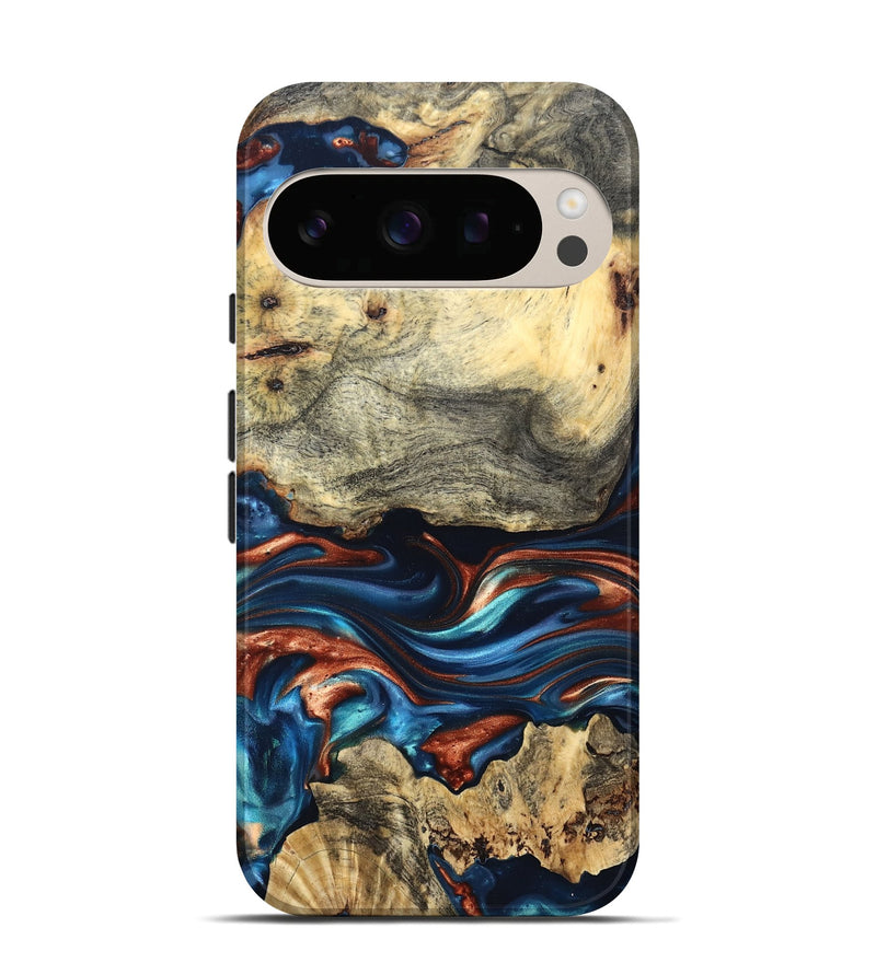 Pixel 10 Wood Live Edge Phone Case - Monty (Teal & Gold, 819234)