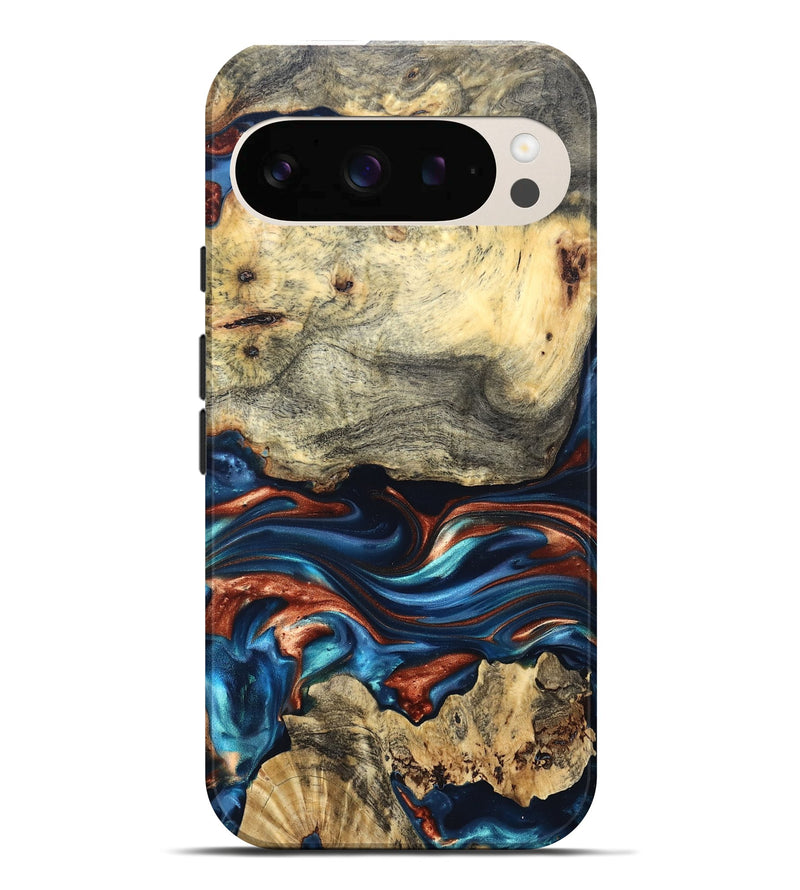 Pixel 10 Pro XL Wood Live Edge Phone Case - Monty (Teal & Gold, 819234)
