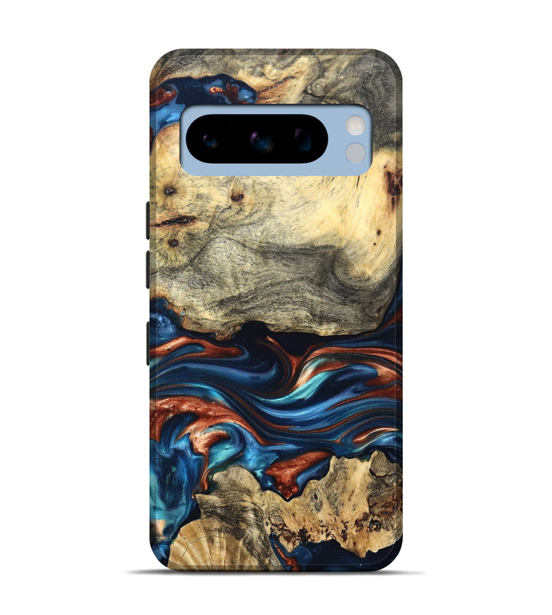 Pixel 8 Pro Wood Live Edge Phone Case - Monty (Teal & Gold, 819234)