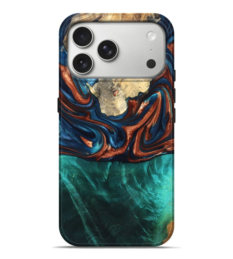 iPhone 17 Pro Max Wood Live Edge Phone Case - Marissa (Teal & Gold, 819239)