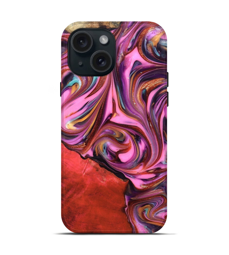 iPhone 15 Wood Live Edge Phone Case - Elvin (Red, 819348)