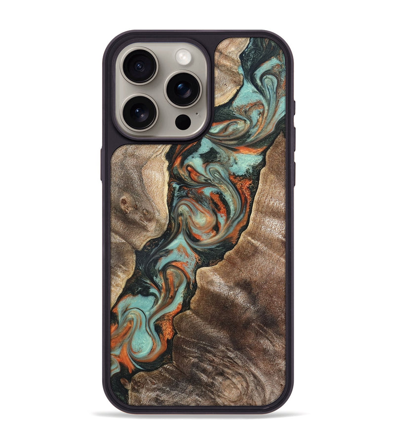 iPhone 15 Pro Max Wood Phone Case - Freddy (Teal & Gold, 819350)
