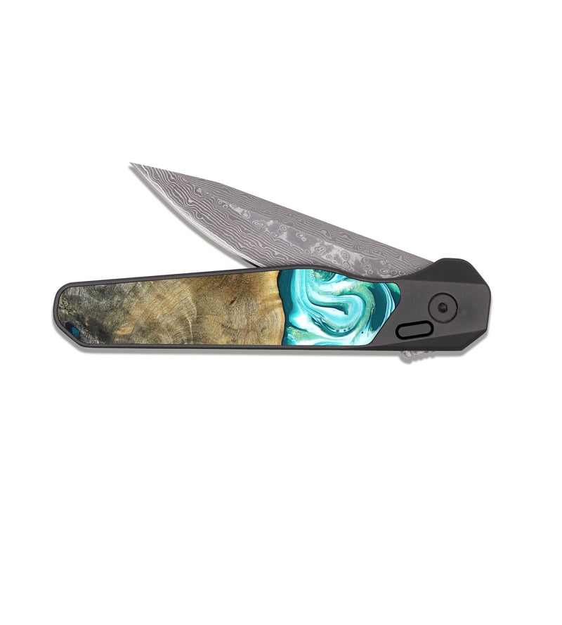 EDC Dark Damascus Wood Pocket Knife - Brooks (Green, 819352)