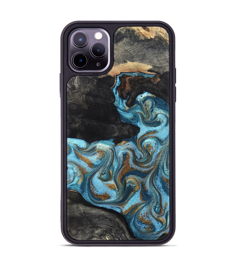 iPhone 11 Pro Max Wood Phone Case - Alden (Teal & Gold, 819355)