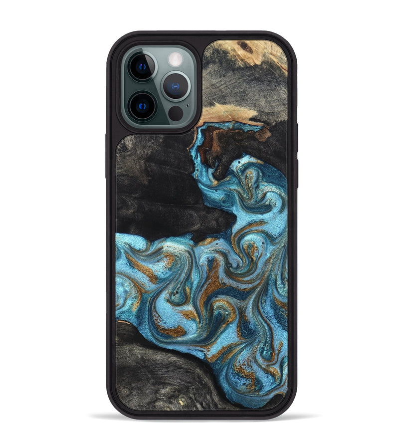 iPhone 12 Pro Max Wood Phone Case - Alden (Teal & Gold, 819355)
