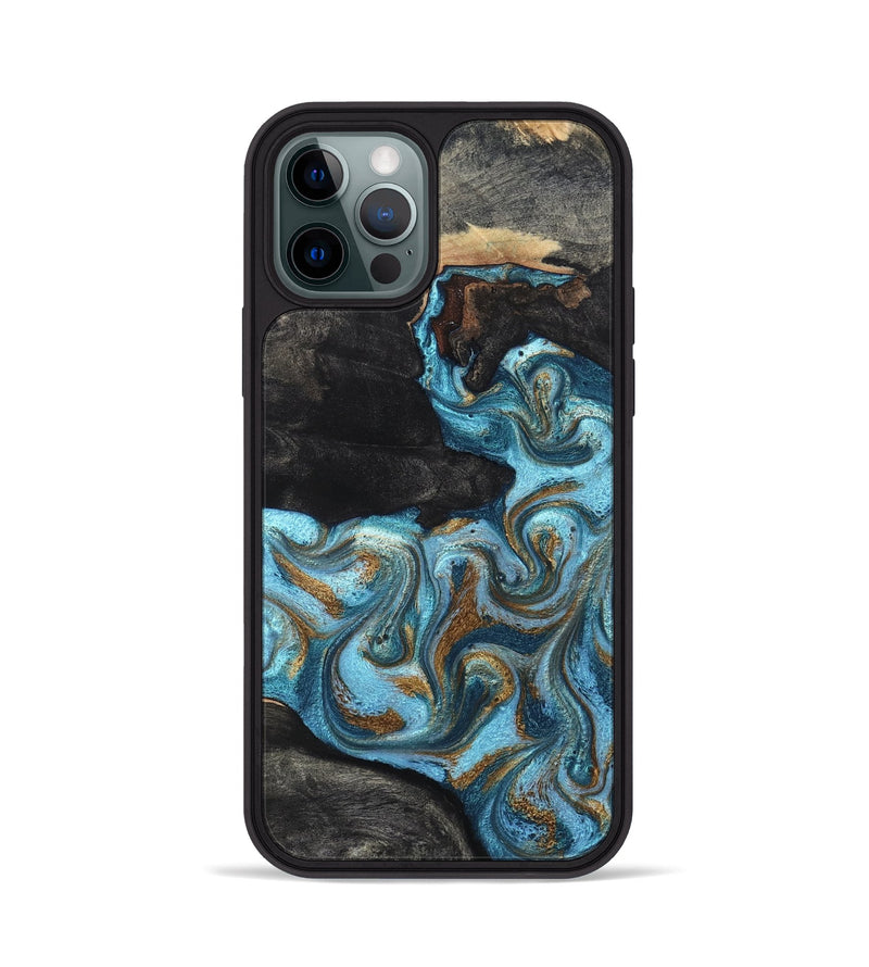iPhone 12 Pro Wood Phone Case - Alden (Teal & Gold, 819355)
