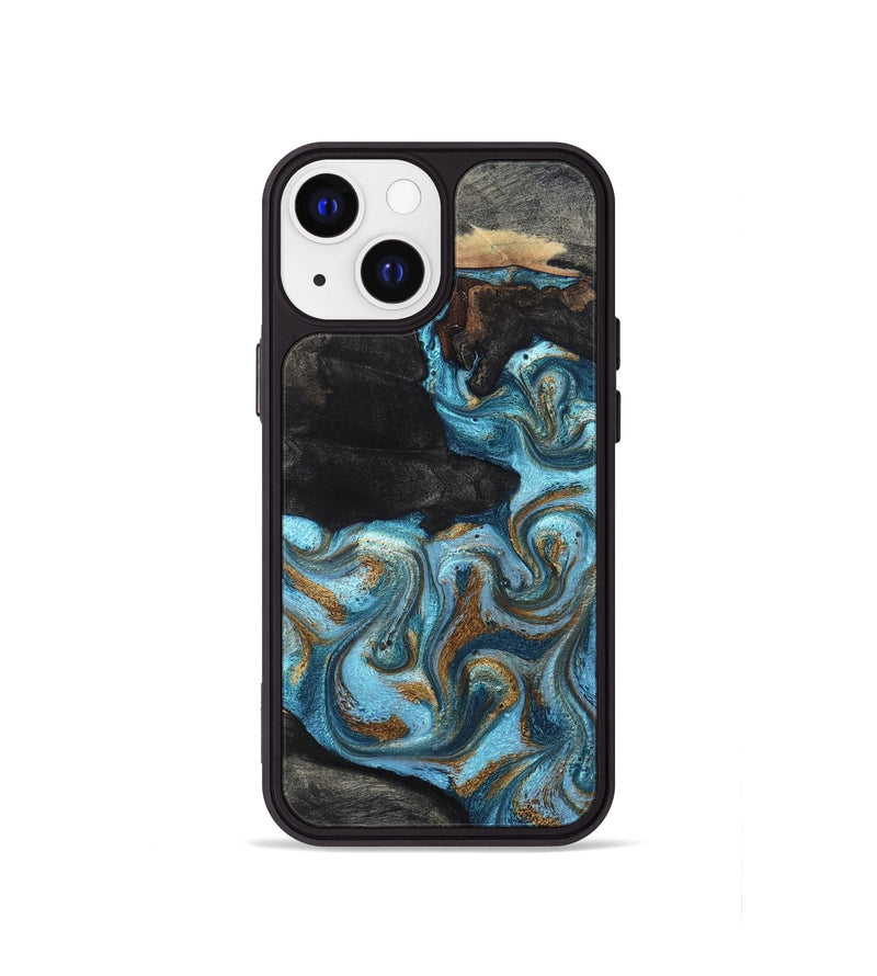 iPhone 13 mini Wood Phone Case - Alden (Teal & Gold, 819355)
