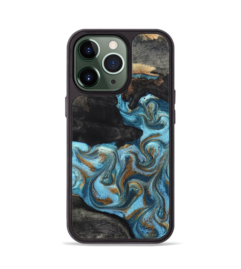 iPhone 13 Pro Wood Phone Case - Alden (Teal & Gold, 819355)
