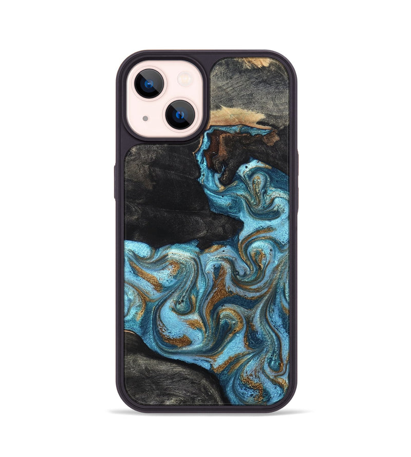 iPhone 14 Wood Phone Case - Alden (Teal & Gold, 819355)