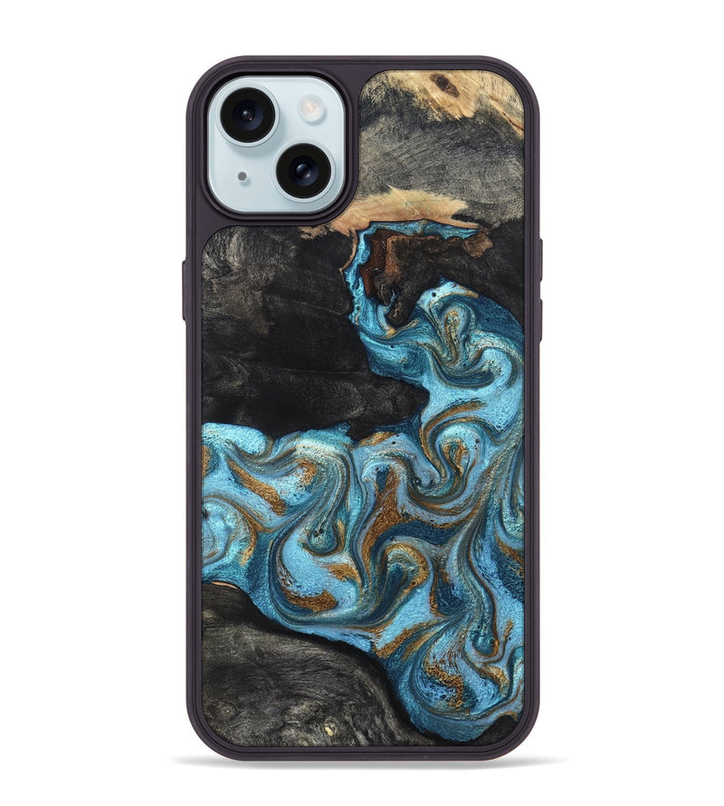 iPhone 15 Plus Wood Phone Case - Alden (Teal & Gold, 819355)