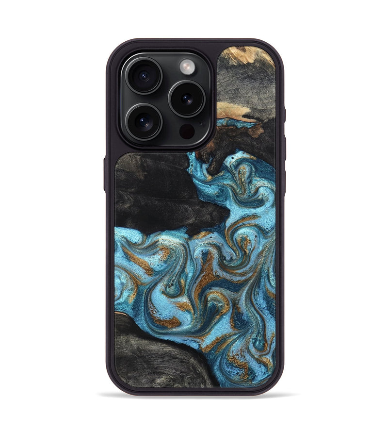 iPhone 15 Pro Wood Phone Case - Alden (Teal & Gold, 819355)