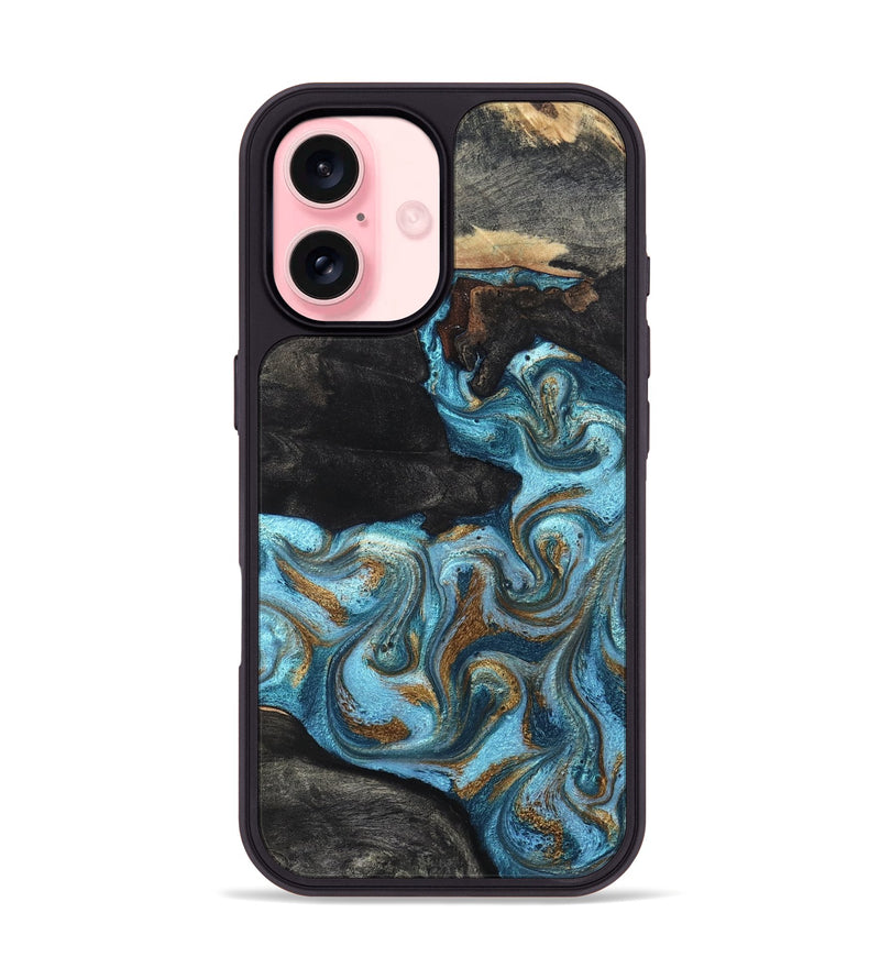 iPhone 16 Wood Phone Case - Alden (Teal & Gold, 819355)