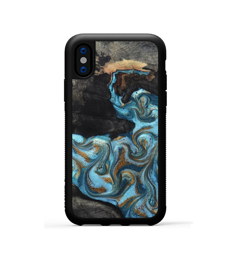iPhone Xs Wood Phone Case - Alden (Teal & Gold, 819355)