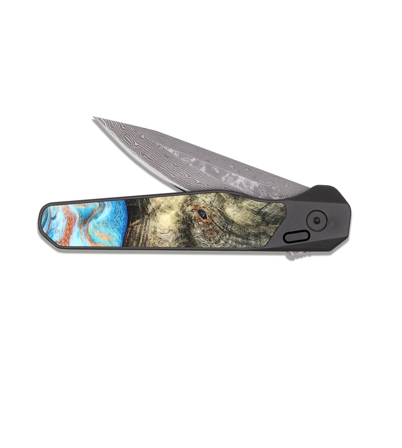 EDC Dark Damascus Wood Pocket Knife - Meagan (Teal & Gold, 819356)