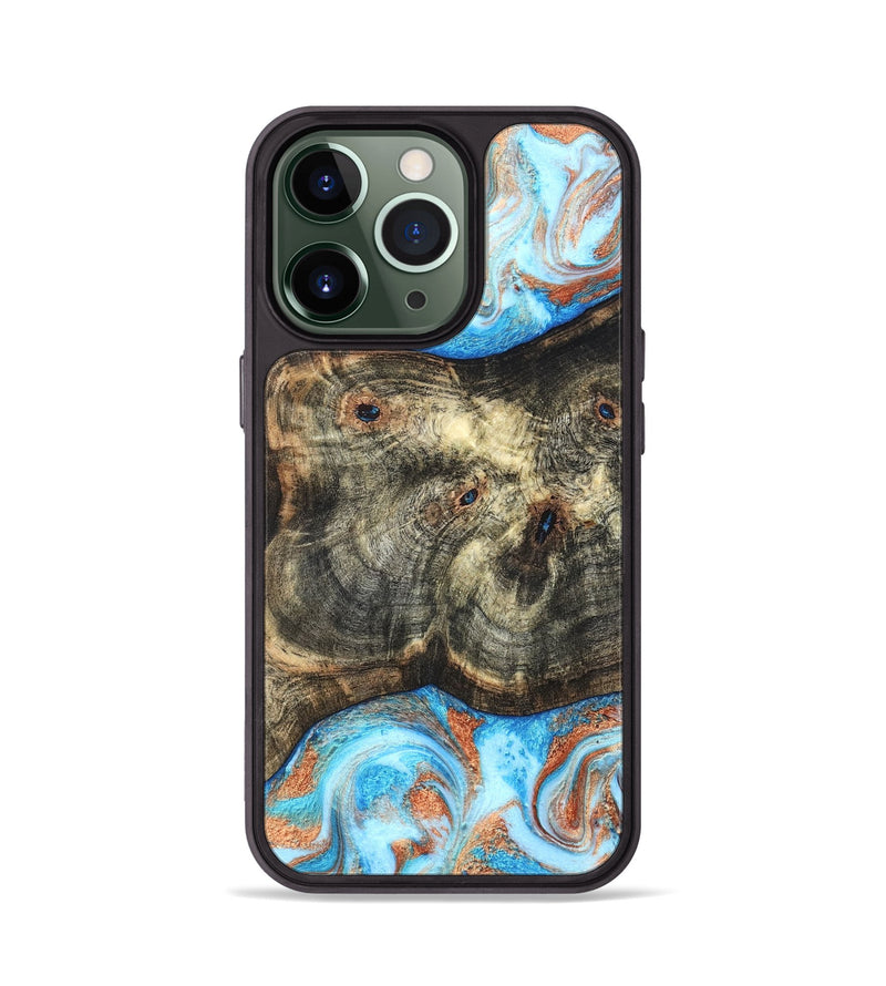 iPhone 13 Pro Wood Phone Case - Meagan (Teal & Gold, 819356)