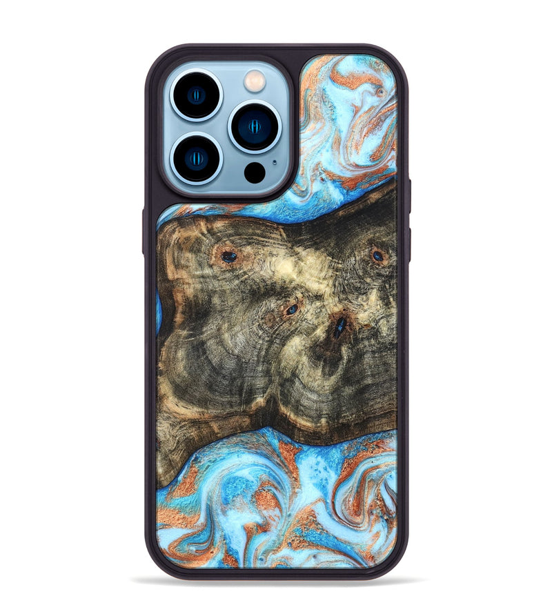 iPhone 14 Pro Max Wood Phone Case - Meagan (Teal & Gold, 819356)