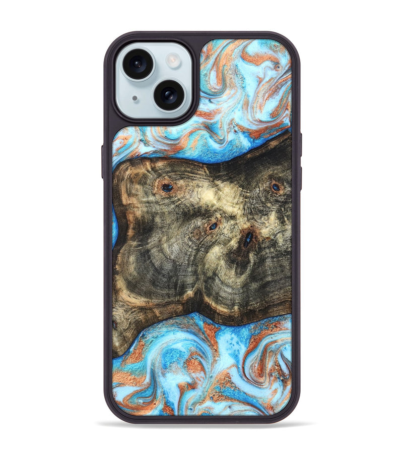 iPhone 15 Plus Wood Phone Case - Meagan (Teal & Gold, 819356)