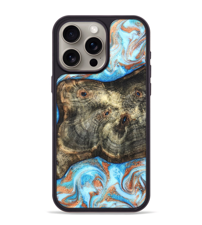 iPhone 15 Pro Max Wood Phone Case - Meagan (Teal & Gold, 819356)