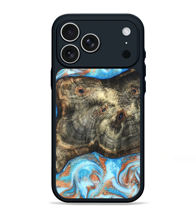 iPhone 17 Pro Max Wood Phone Case - Meagan (Teal & Gold, 819356)