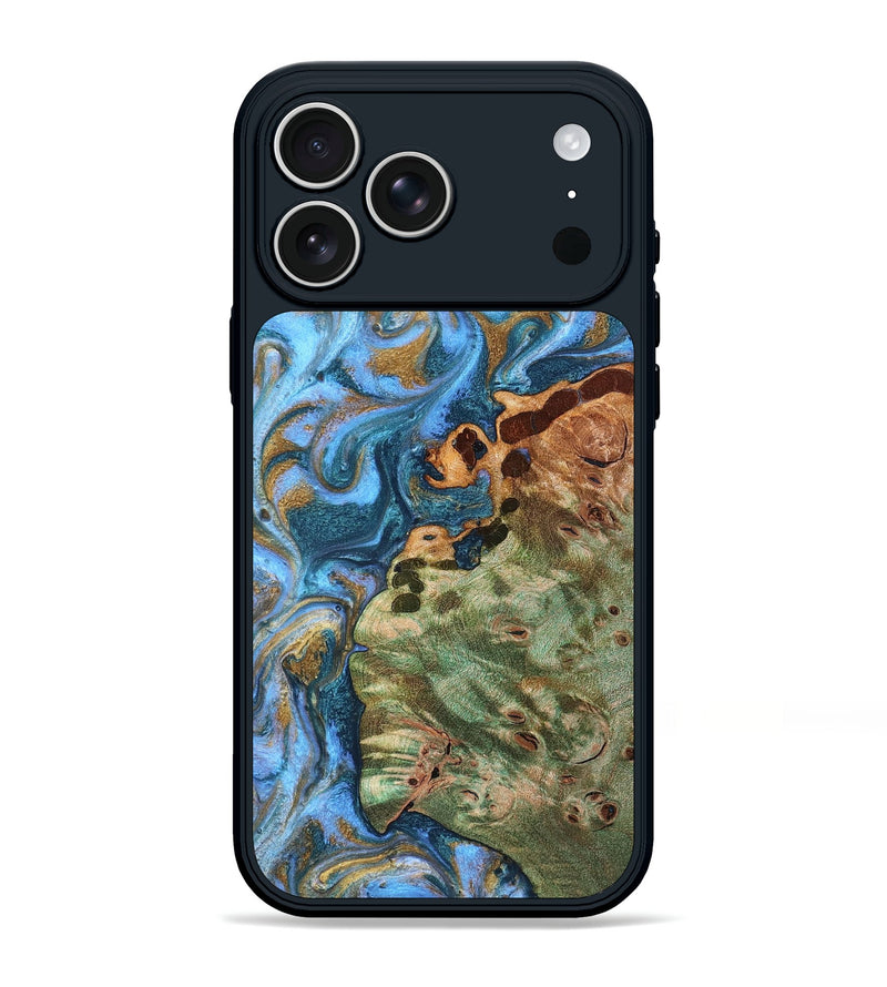 iPhone 17 Pro Max Wood Phone Case - Abner (Teal & Gold, 819357)