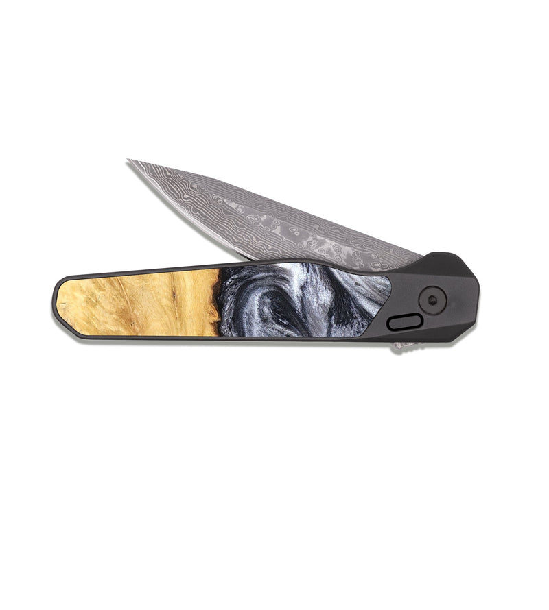 EDC Dark Damascus Wood Pocket Knife - Coral (Black & White, 819363)