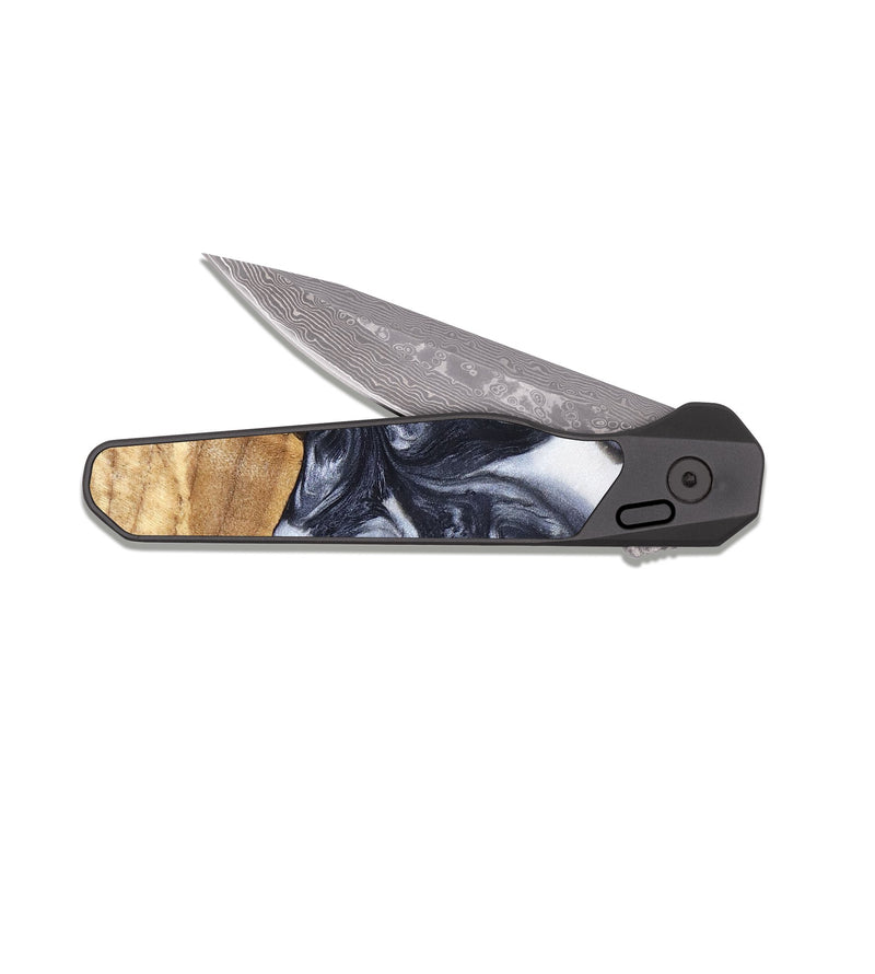 EDC Dark Damascus Wood Pocket Knife - Anais (Black & White, 819365)