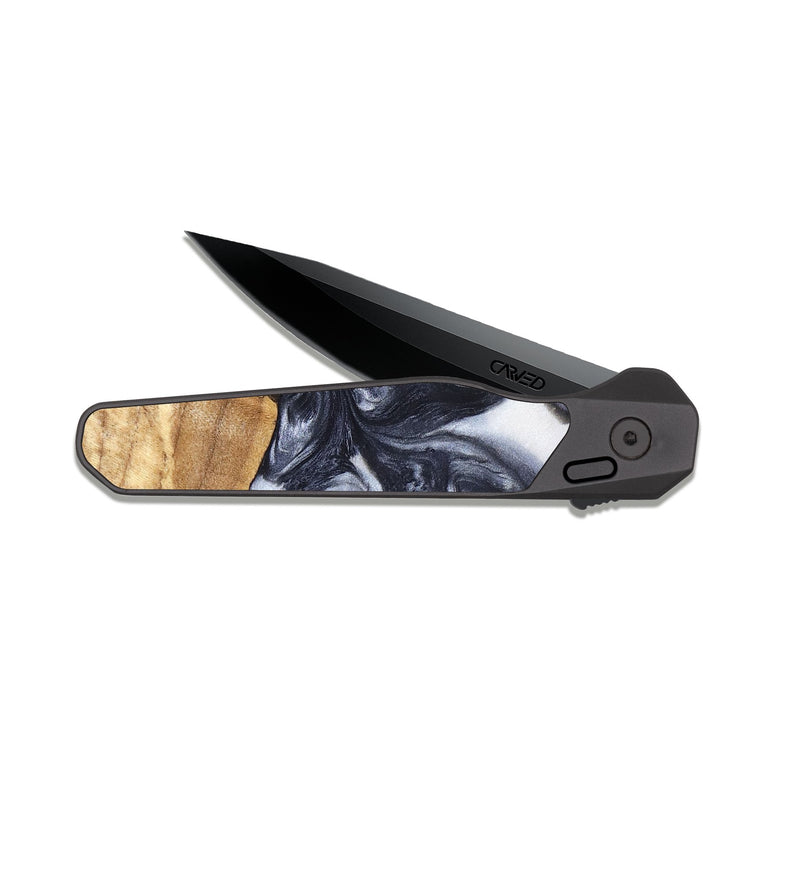 EDC Dark Slate Wood Pocket Knife - Anais (Black & White, 819365)