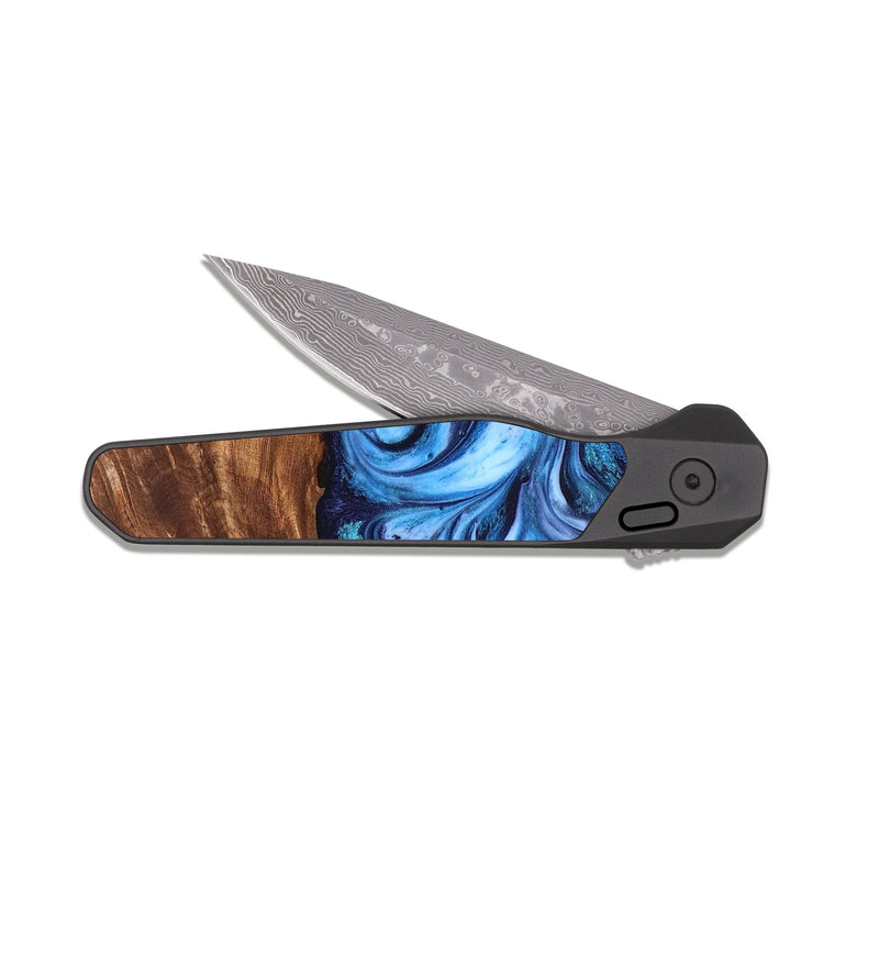EDC Dark Damascus Wood Pocket Knife - Rylan (Blue, 819385)