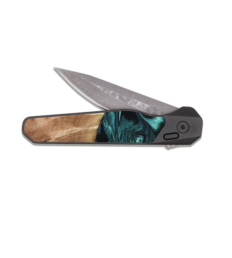 EDC Dark Damascus Wood Pocket Knife - Denis (Blue, 819389)