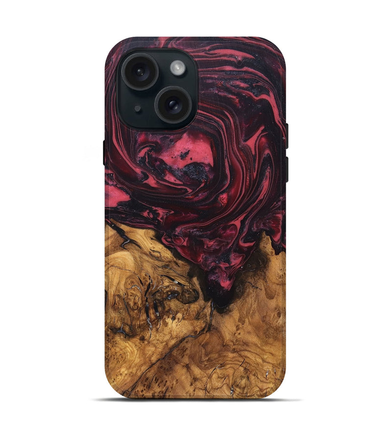 iPhone 15 Wood Live Edge Phone Case - Mintie (Red, 819429)