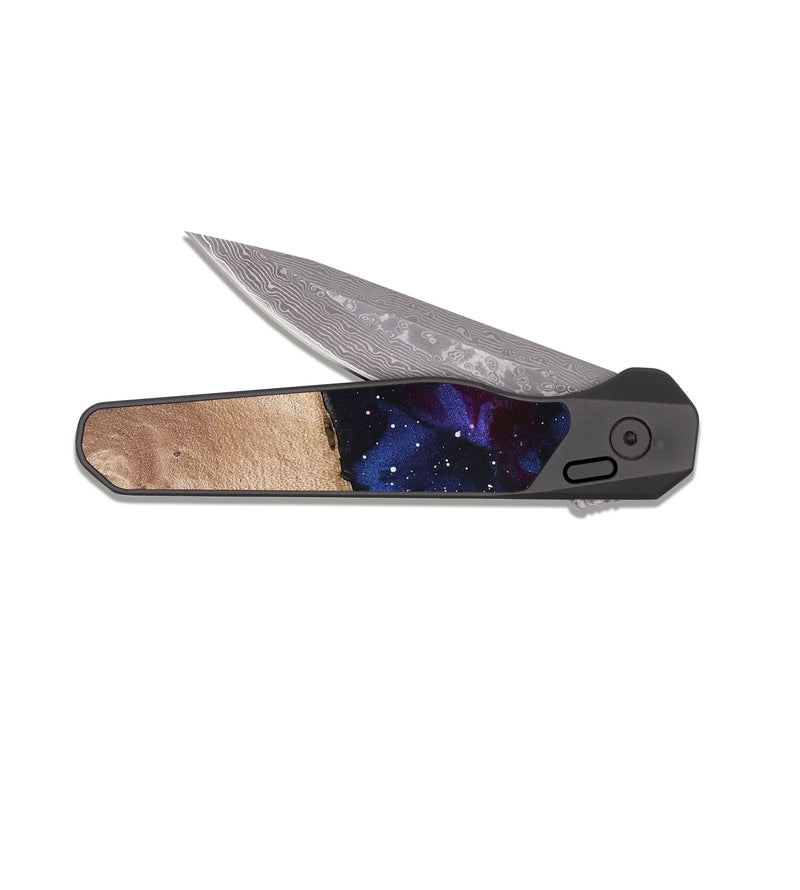 EDC Dark Damascus Wood Pocket Knife - Case (Cosmos, 819502)