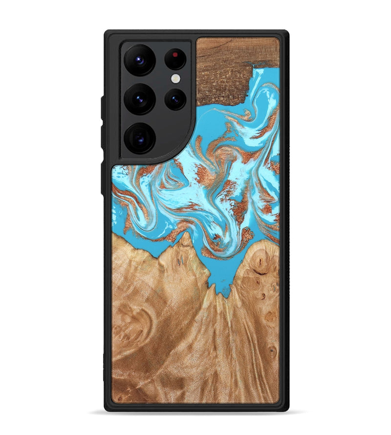 Galaxy S22 Ultra Wood Phone Case - Nico (Teal & Gold, 819542)