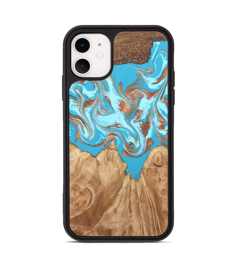 iPhone 11 Wood Phone Case - Nico (Teal & Gold, 819542)