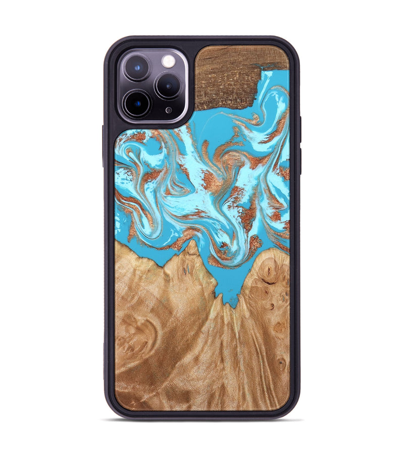iPhone 11 Pro Max Wood Phone Case - Nico (Teal & Gold, 819542)