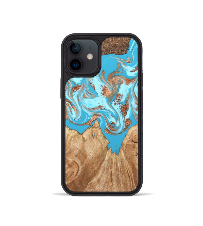 iPhone 12 mini Wood Phone Case - Nico (Teal & Gold, 819542)