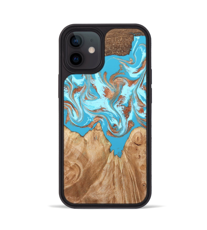 iPhone 12 Wood Phone Case - Nico (Teal & Gold, 819542)