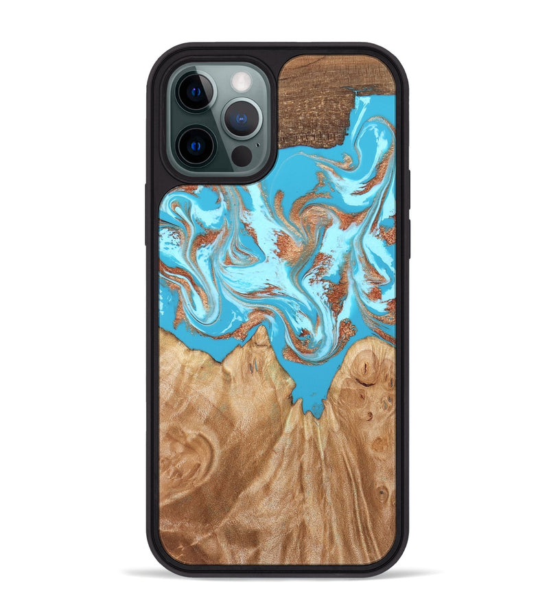 iPhone 12 Pro Max Wood Phone Case - Nico (Teal & Gold, 819542)