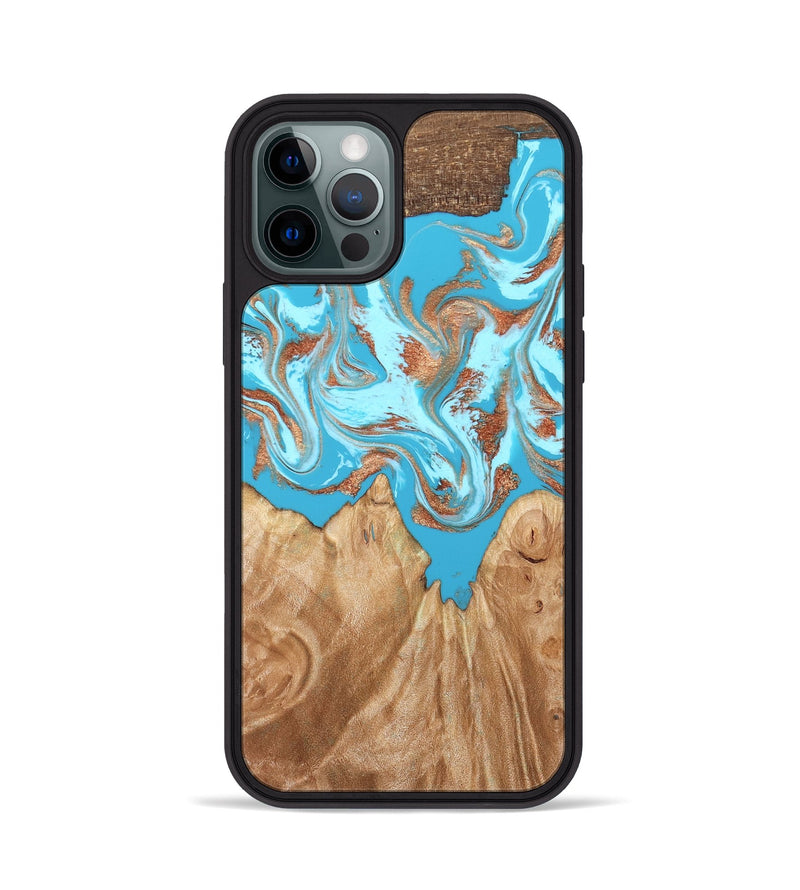 iPhone 12 Pro Wood Phone Case - Nico (Teal & Gold, 819542)