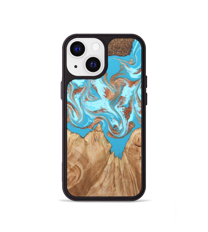 iPhone 13 mini Wood Phone Case - Nico (Teal & Gold, 819542)