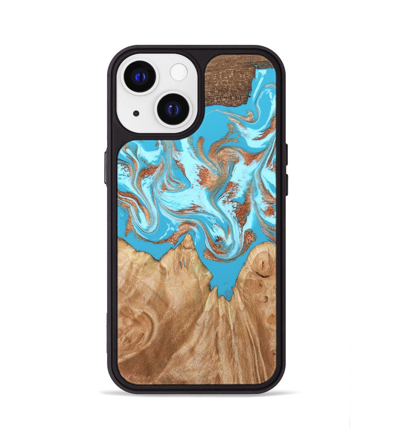 iPhone 13 Wood Phone Case - Nico (Teal & Gold, 819542)