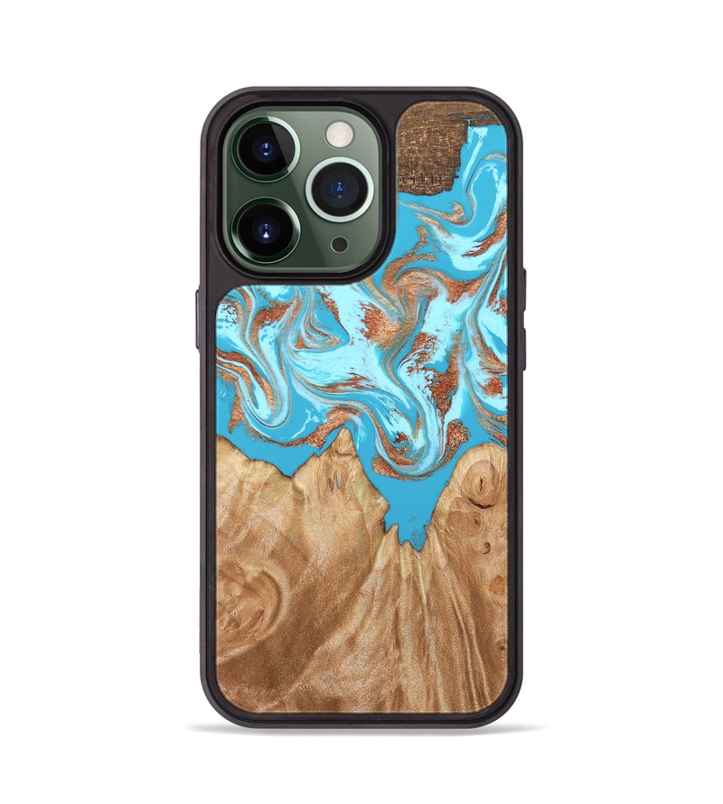 iPhone 13 Pro Wood Phone Case - Nico (Teal & Gold, 819542)