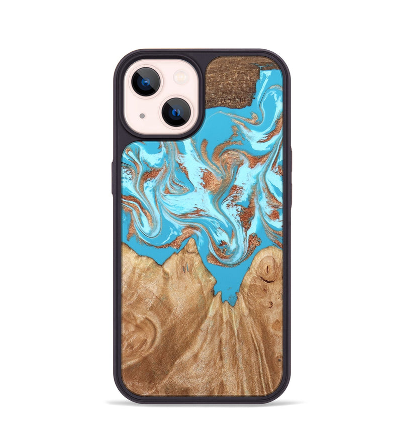 iPhone 14 Wood Phone Case - Nico (Teal & Gold, 819542)